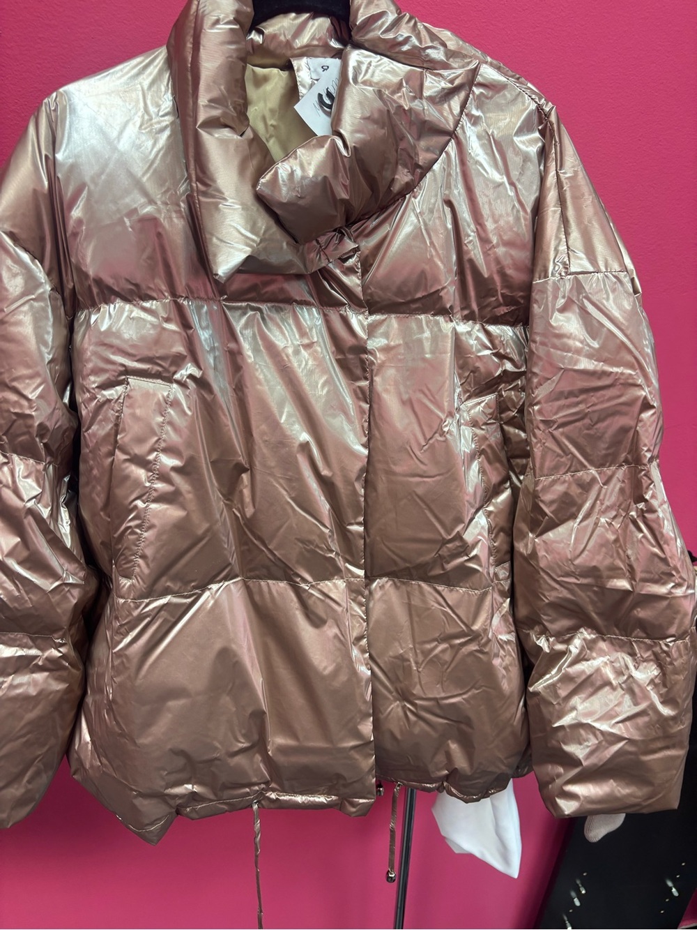 Metallic Rose Gold Puffer Jacket - Women
